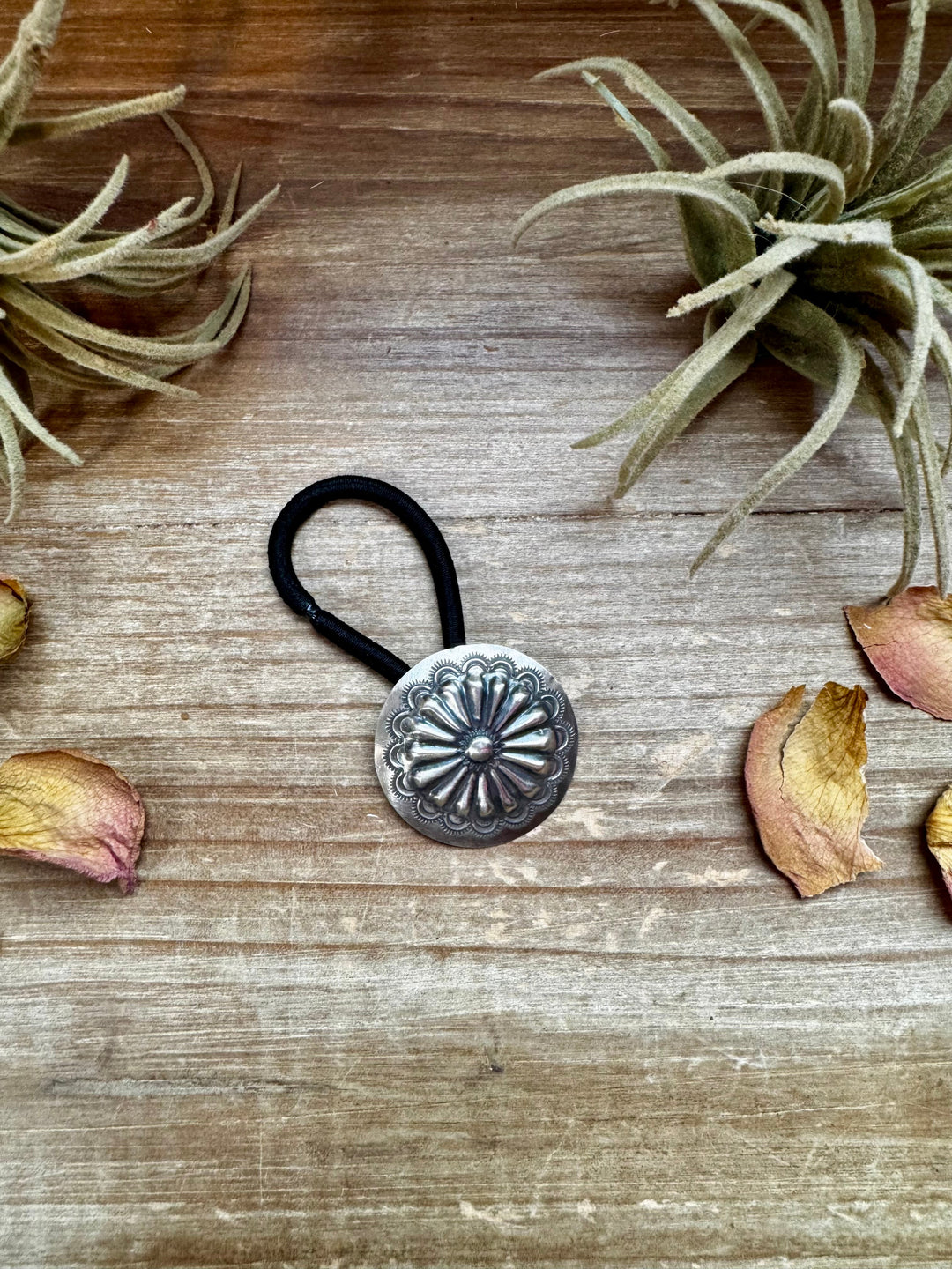 Sterling Silver Hair Tie – Stamped Concho Detail – Rose Layne Boutique