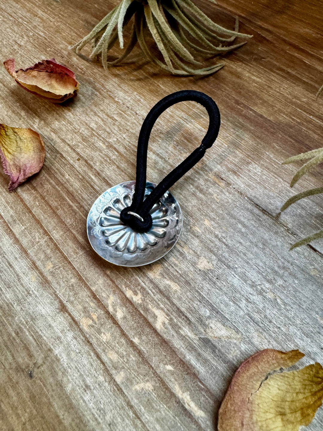 Sterling Silver Hair Tie – Stamped Concho Detail – Rose Layne Boutique